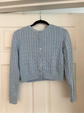 Frankie's Bikinis Light Blue Cable-Knit Button Cardigan